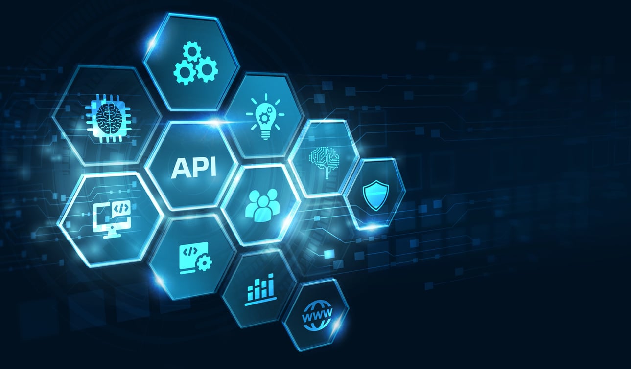 API - Application Programming Interface. Software development tool. Business, modern technology, internet and networking concept.